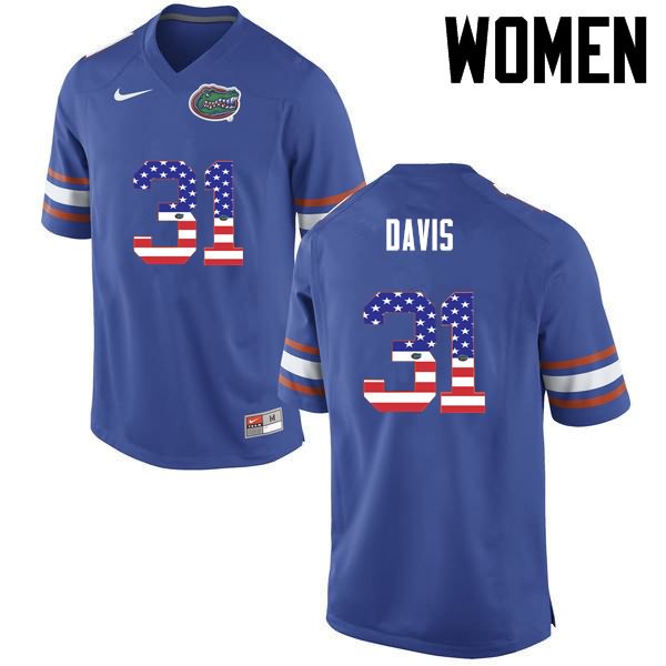 NCAA Florida Gators Shawn Davis Women's #31 USA Flag Fashion Nike Blue Stitched Authentic College Football Jersey SMH6864SZ